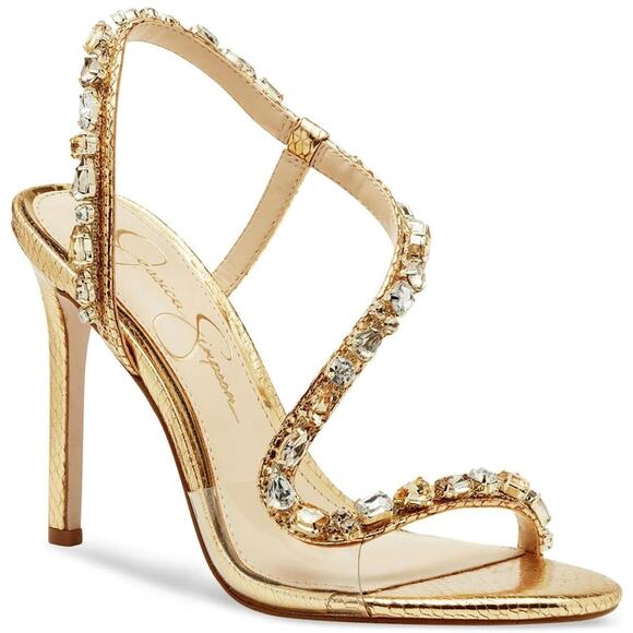 Jessica Simpson Embellished Slingback Stiletto Sandals Jaycin Size US 9M Gold - Picture 1 of 6